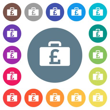 Pound çanta düz beyaz simgeleri yuvarlak renkli arka planlar. 17 arka plan renk değişimleri dahil.