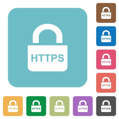 Secure https protocol white flat icons on color rounded square backgrounds clipart