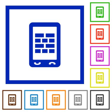 Mobil güvenlik duvarı düz renk simgeleri beyaz arka plan üzerinde kare kare
