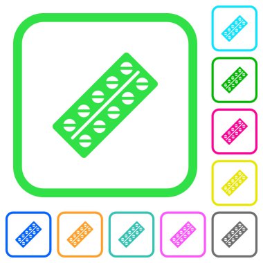 Hapları Icons Vakumlu ambalaj canlı renkli düz beyaz arka plan üzerinde eğri sınırları içinde dizi