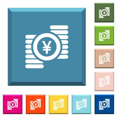 Yen Beyaz simgeleri çeşitli moda renklerde ucu keskin kare düğmeleri paralar