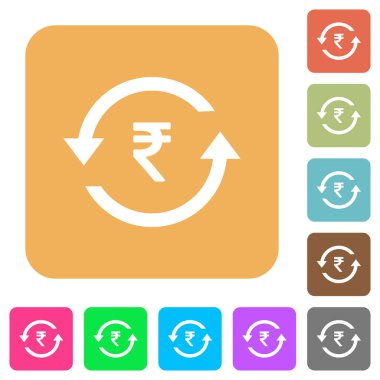 Yuvarlatılmış kare canlı renkli arka planlar üzerinde Rupisi ödeme geri düz simgeler.