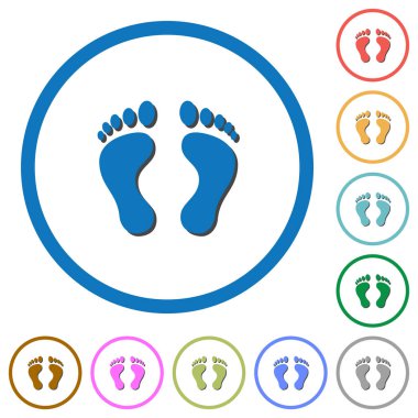 Beyaz arka plan üzerinde yuvarlak özetliyor gölgelerde ile insan ayak izleri düz renk vektör simgeleri