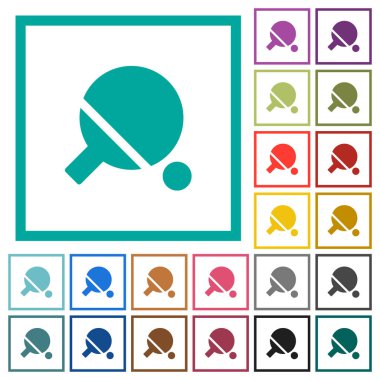 Dörtgen Bölümlü kare beyaz arka plan üzerinde ile masa tenisi düz renk simgeleri