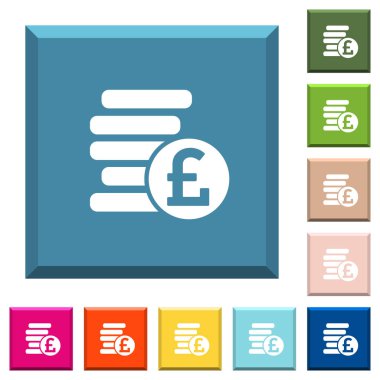 Modaya uygun çeşitli renklerde ucu keskin kare düğmeleri beyaz simgeler Lirası paraları