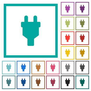 Çeyreği kare beyaz arka plan üzerinde ile güç konektörü düz renk simgeleri