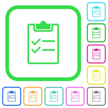 Beyaz arka plan üzerinde eğri sınırları kontrol listesi canlı renkli düz simgeler