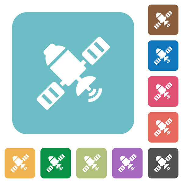 Спутниковые белые плоские иконки на фоне округлых квадратов
