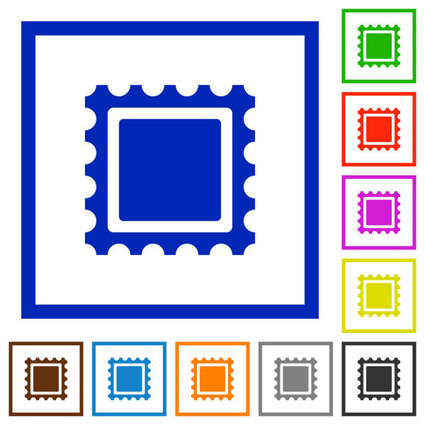 Stamp flat color icons in square frames on white background