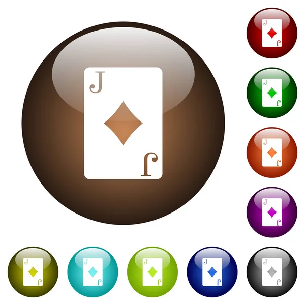 Jack Διαμάντια Κάρτα Λευκό Εικονίδια Στο Γύρο Χρώμα Γυαλί Κουμπιά — Διανυσματικό Αρχείο