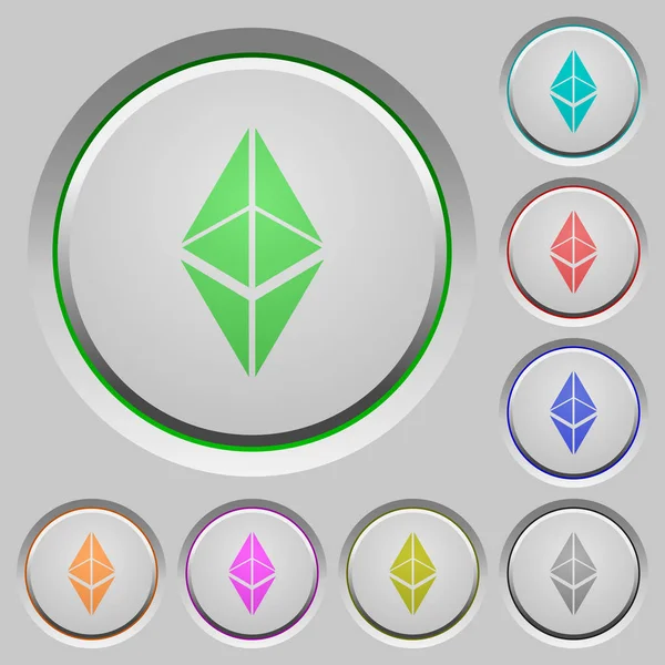 沈められたプッシュ ボタンの Ethereum 古典的なデジタル Cryptocurrency カラー アイコン — ストックベクタ
