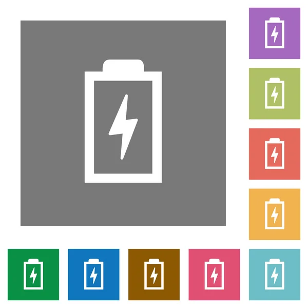 Bateria Com Ícones Símbolo Energia Plana Fundos Quadrados Cor Simples —  Vetores de Stock