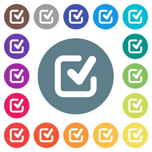 Onay işareti düz beyaz simgeleri yuvarlak renkli arka planlar. 17 arka plan renk değişimleri dahil.