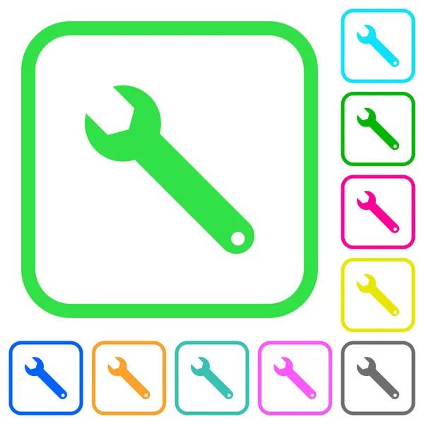 Single Wrench Vivid Colored Flat Icons Curved Borders White Background — Stock Vector