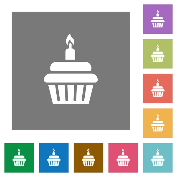 Verjaardag Cupcake Plat Pictogrammen Eenvoudige Kleur Vierkante Achtergronden — Stockvector