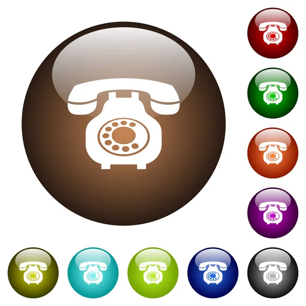 Vintage Retro Telephone White Icons Color Glass Buttons — Stock Vector