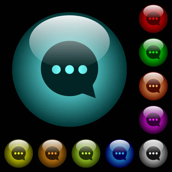 Working Chat Icons Color Illuminated Spherical Glass Buttons Black Background — Stock Vector