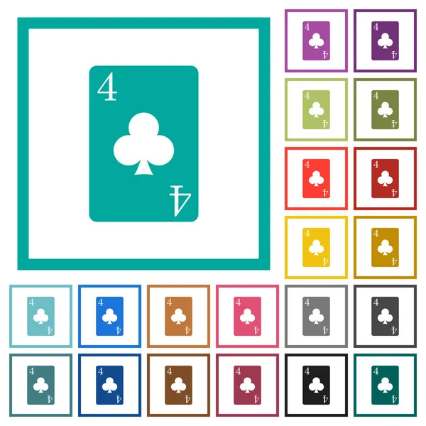 Vier Der Clubs Karte Flache Farbsymbole Mit Quadrantenrahmen Auf Weißem — Stockvektor