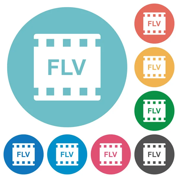 Flv Película Formato Plano Iconos Blancos Sobre Fondos Color Redondo — Vector de stock