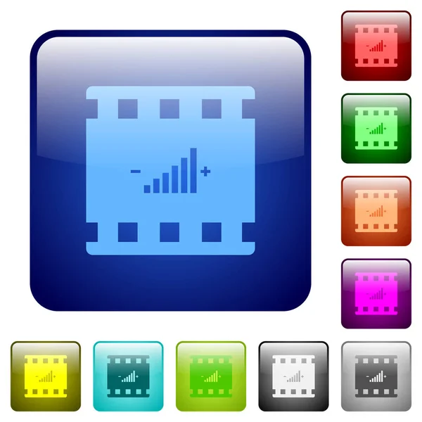 电影调整图标在圆角方形彩色光泽按钮集 — 图库矢量图片