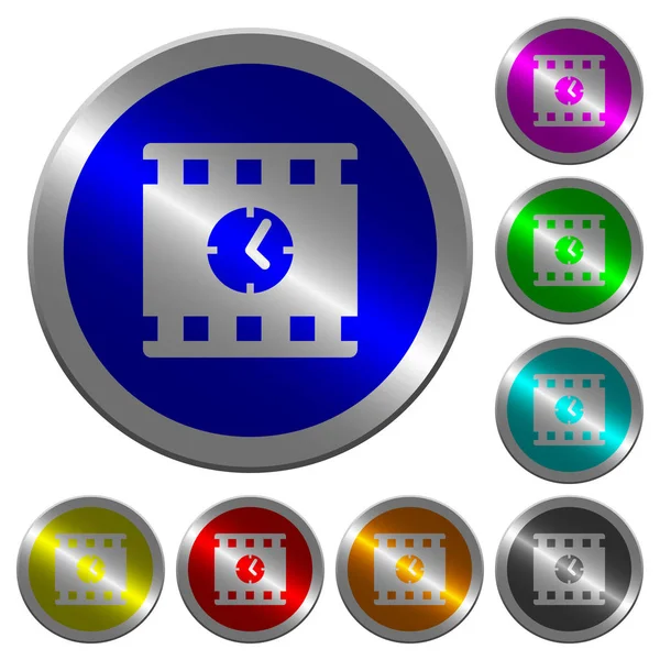 Iconos Tiempo Reproducción Películas Botones Redondos Acero Color Como Moneda — Vector de stock