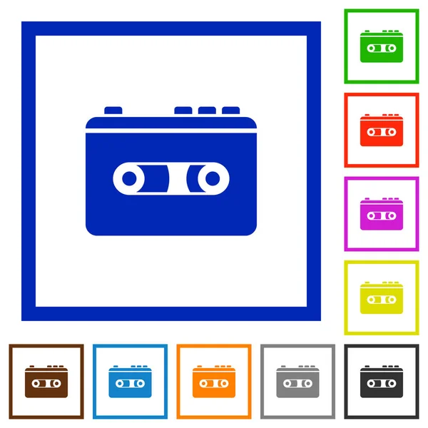 Vintage Retro Walkman Flat Color Icons Square Frames White Background — Stock Vector
