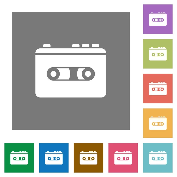 Vintage Retro Walkman Flat Icons Simple Color Square Backgrounds — Stock Vector