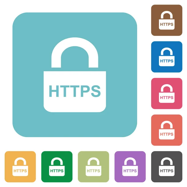 Protocole Https Sécurisé Icônes Plates Blanches Sur Fond Carré Arrondi — Image vectorielle