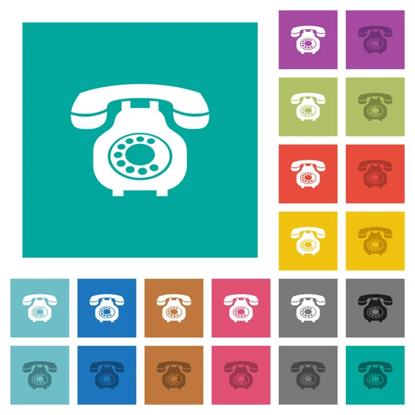 Винтажный Ретро Телефон Многоцветные Плоские Иконки Ровном Квадратном Фоне Включены — стоковый вектор