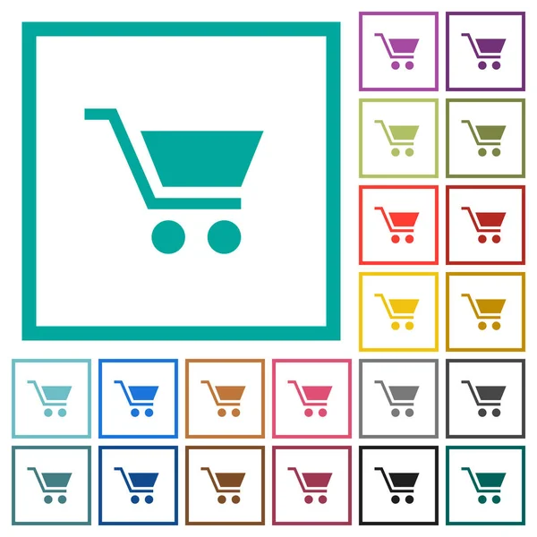 Empty Shopping Cart Flat Color Icons Quadrant Frames White Background — Stock Vector