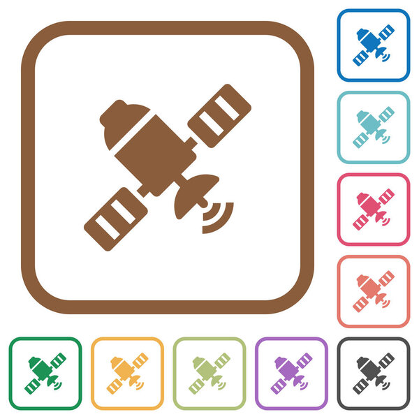 Спутниковые простые иконки в цвете округлые квадратные рамки на белом фоне
