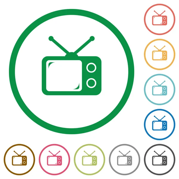 Vintage Retro Televisión Iconos Color Plano Contornos Redondos Sobre Fondo — Vector de stock