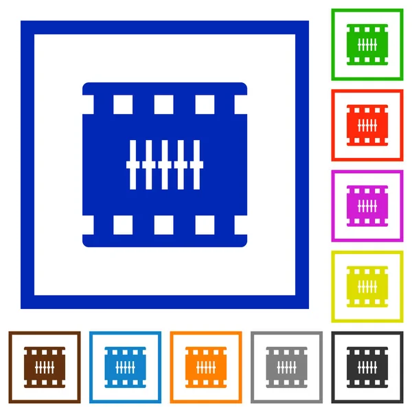 Film Beheersing Van Egale Kleur Pictogrammen Vierkante Frames Witte Achtergrond — Stockvector