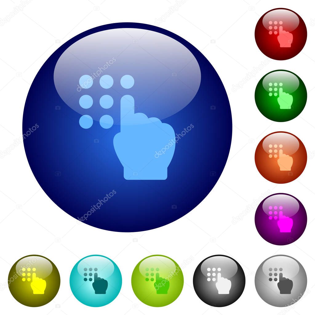 Typing security code icons on round color glass buttons