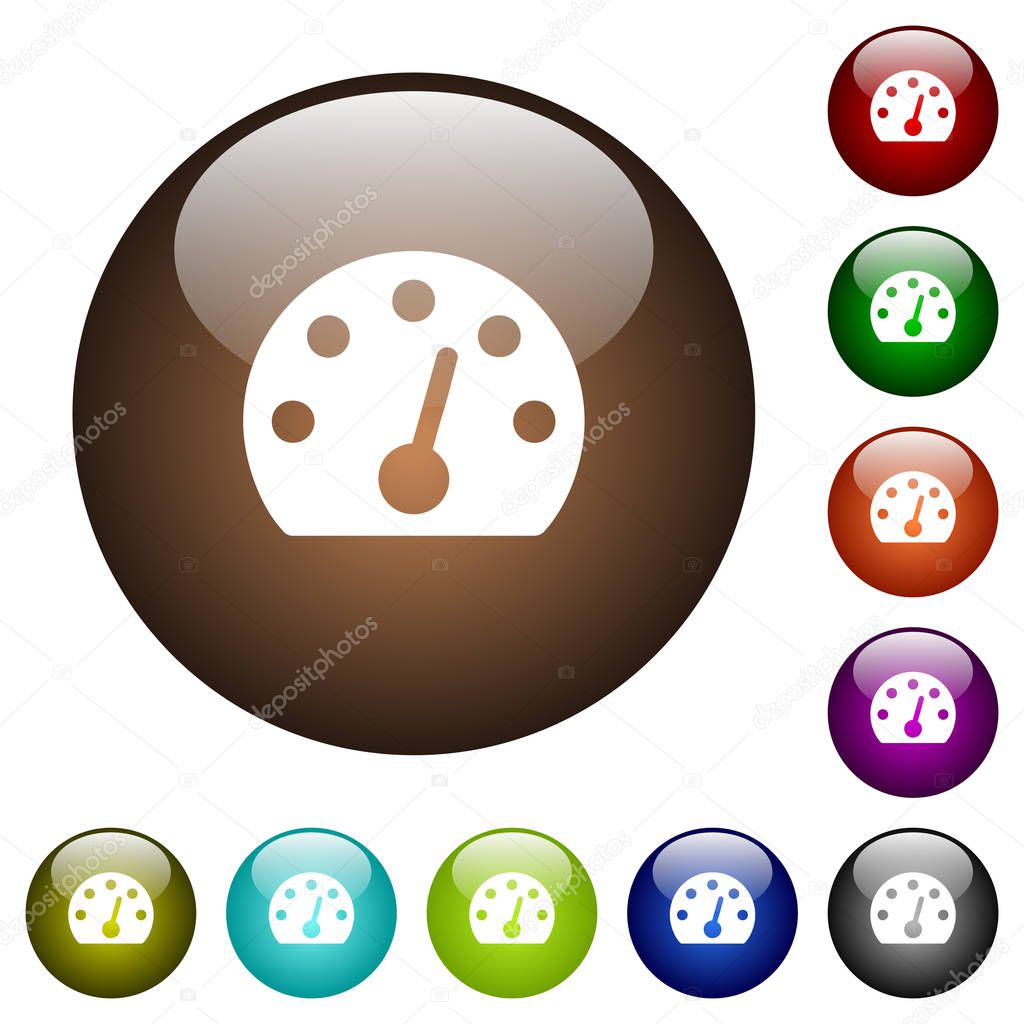 Dashboard white icons on round color glass buttons