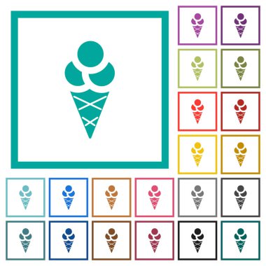 Dondurma düz renk simgeleri beyaz arka plan üzerinde çeyreği çerçeveli