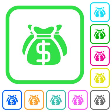 Doları çanta canlı renkli düz simgeler beyaz arka plan üzerinde eğri sınırları içinde