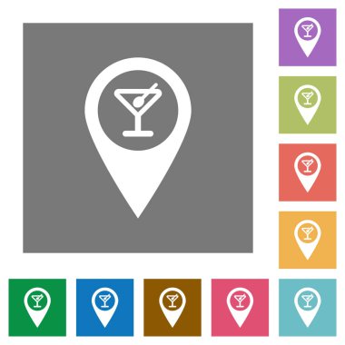 Kokteyl bar Gps harita yer düz simgeler basit renkli kare arka planlar