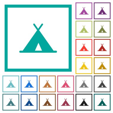 Dörtgen Bölümlü kare beyaz arka plan üzerinde çadır düz renk simgelerle