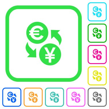 Euro Yen para değişimi canlı renkli düz simgeler beyaz arka plan üzerinde eğri sınırları içinde