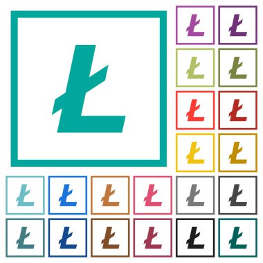 Litecoin dijital cryptocurrency düz renk simgeleri beyaz arka plan üzerinde çeyreği çerçeveli