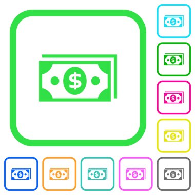 Doları banknot canlı renkli düz simgeler beyaz arka plan üzerinde eğri sınırları içinde