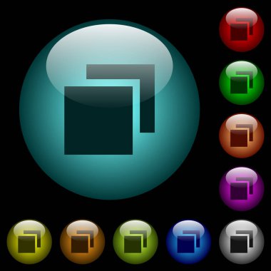 Renkli ışıklı küresel cam düğmeler siyah arka plan üzerine çakışan öğeler simgeler. Siyah veya koyu şablonları için kullanılabilir