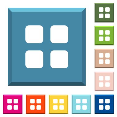 Büyük küçük resim görünümü modu beyaz simgeleri çeşitli moda renklerde ucu keskin kare düğmeleri