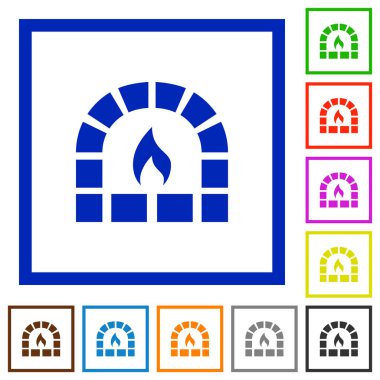 Kare kare beyaz arka plan üzerinde taş fırın düz renk simgeleri