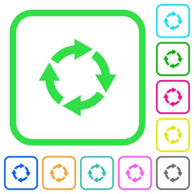 Şu canlı renkli düz simgeler beyaz arka plan üzerinde eğri sınırları içinde döndürme