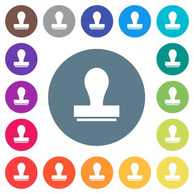 Yuvarlak renkli arka planlar damga düz beyaz simgeleri. 17 arka plan renk değişimleri dahil.