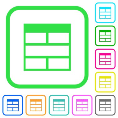 Elektronik tablo, tablo hücreleri canlı renkli düz simgeler beyaz arka plan üzerinde eğri sınırları içinde yatay olarak birleştirme