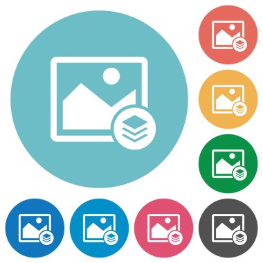 Görüntü katmanlarını düz beyaz simgeleri yuvarlak renkli arka planlar