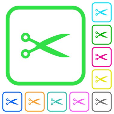 Beyaz arka plan üzerinde eğri sınırları içinde canlı renkli düz simgeler makasla kesmek